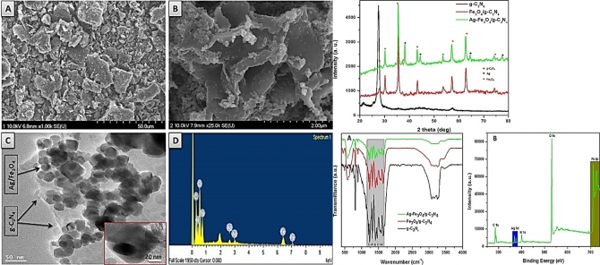 Novel magnetically separable silver-iron oxide nanoparticles decorated graphitic carbon nitride nano-sheets: A multifunctional photocatalyst via one-step hydrothermal process